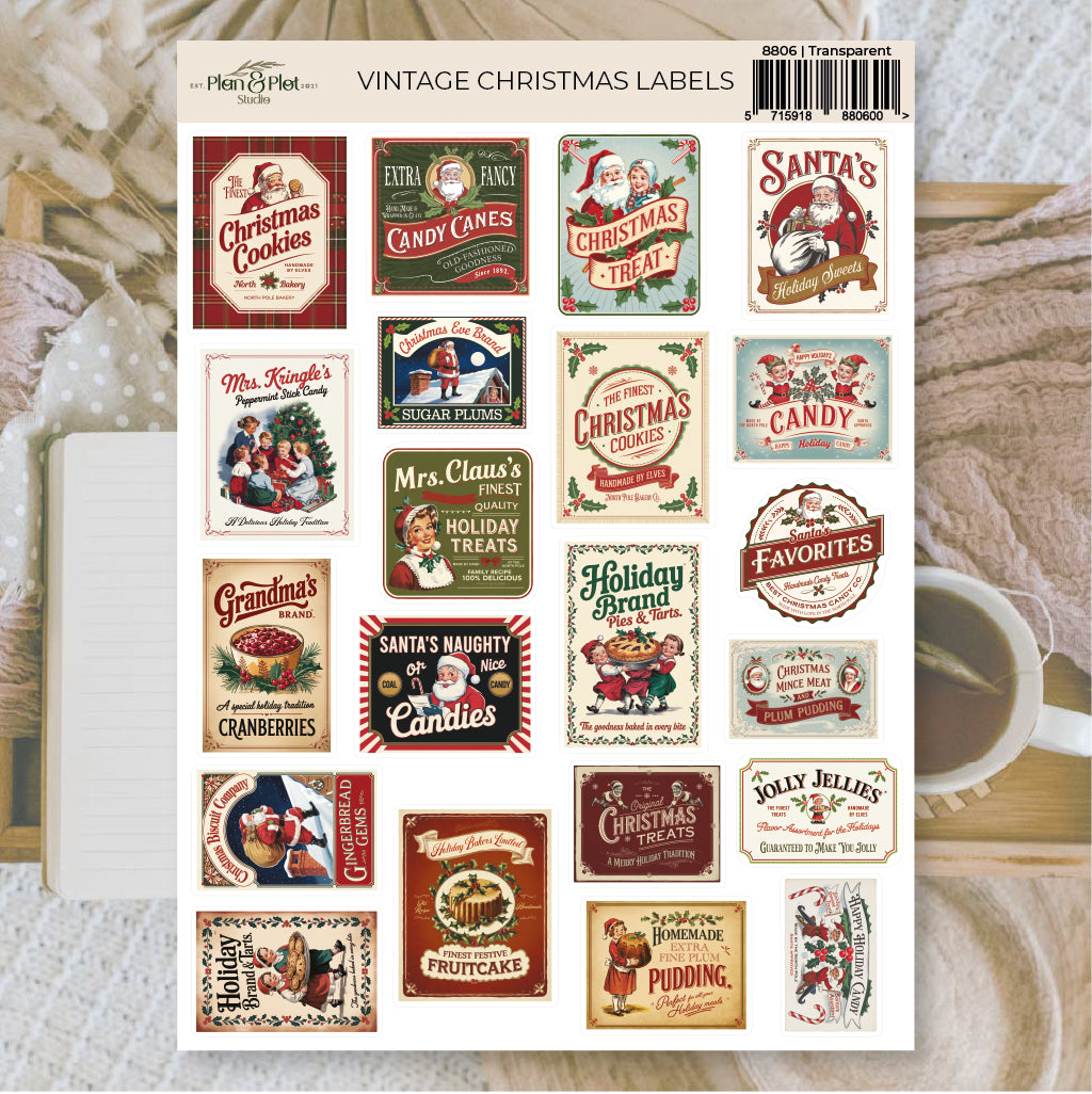 Vintage christmas labels -vinyylitarra-arkki