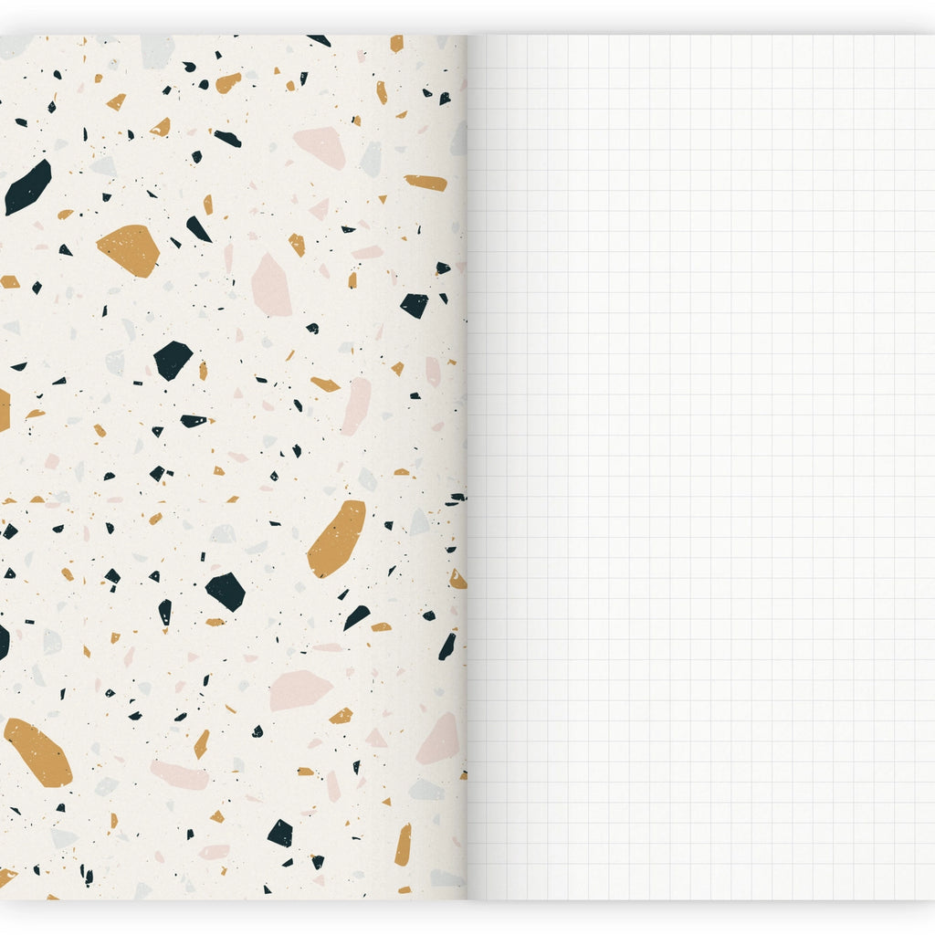 Terrazzo-vihko (valkoinen, A5, ruudullinen)