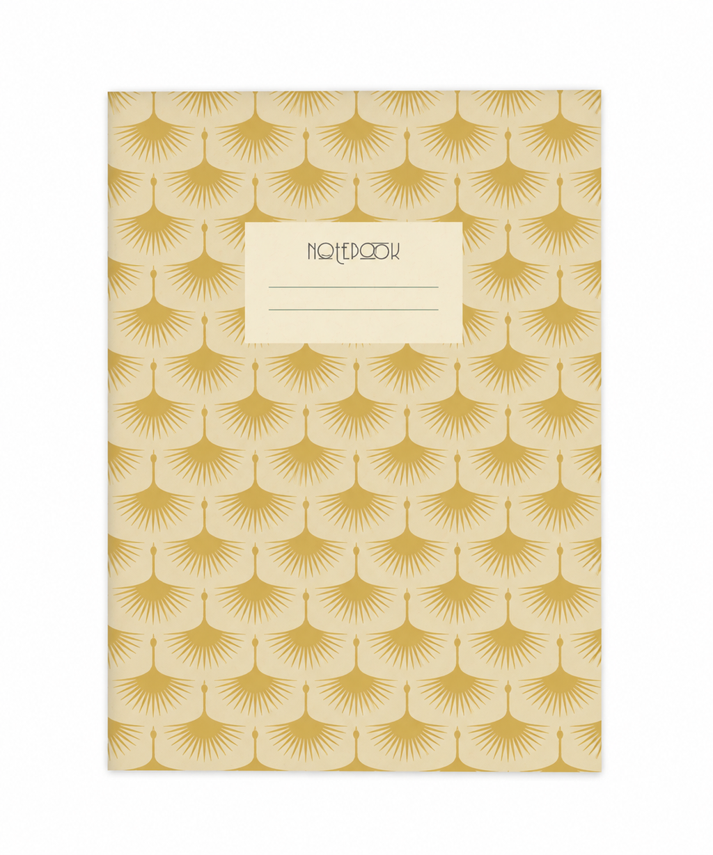 Keltainen Art deco -vihko (A5, ruudullinen)