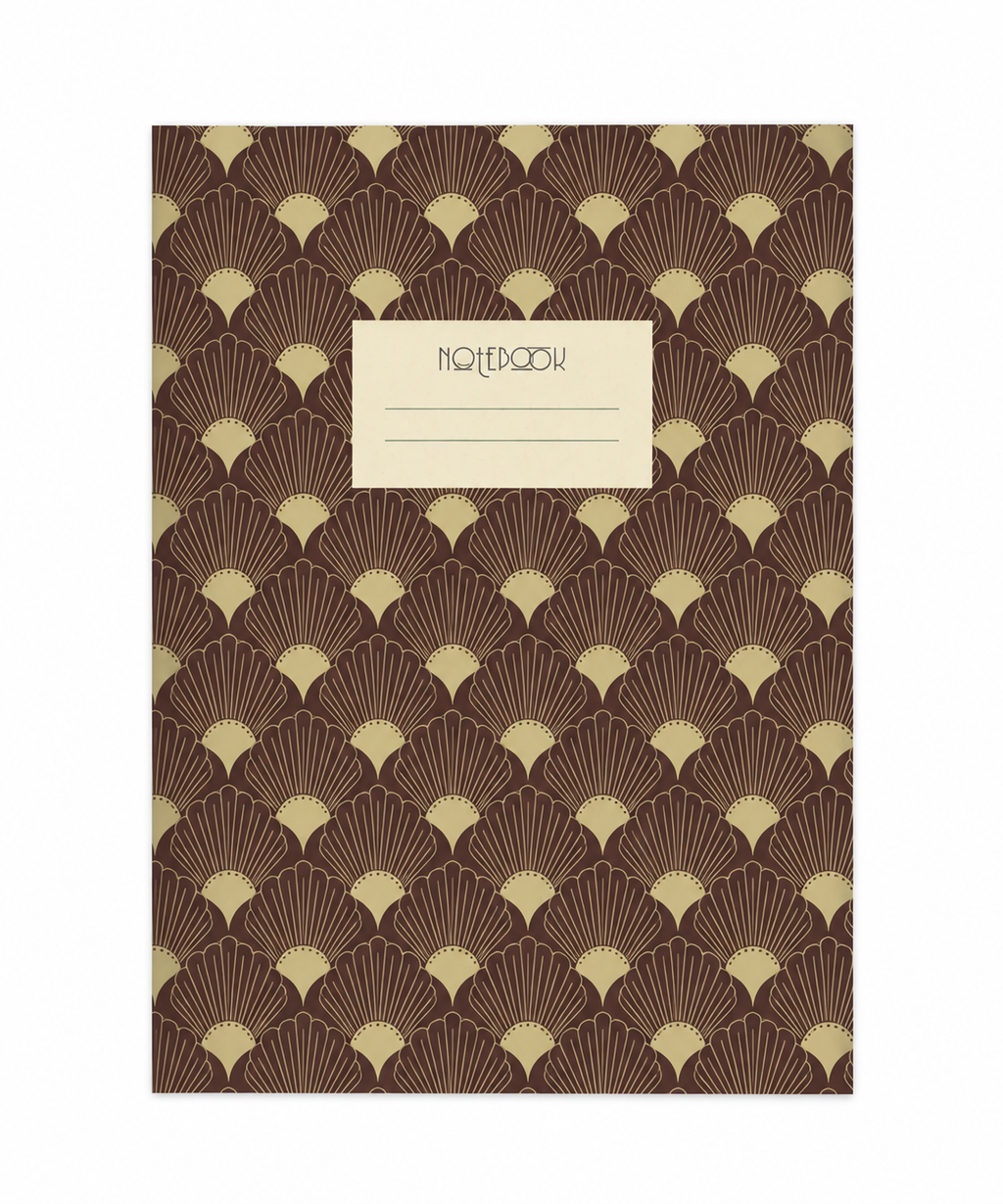 Ruskea Art deco -vihko (A5, ruudullinen)