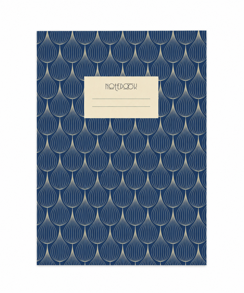 Sininen Art deco -vihko (A5, ruudullinen)