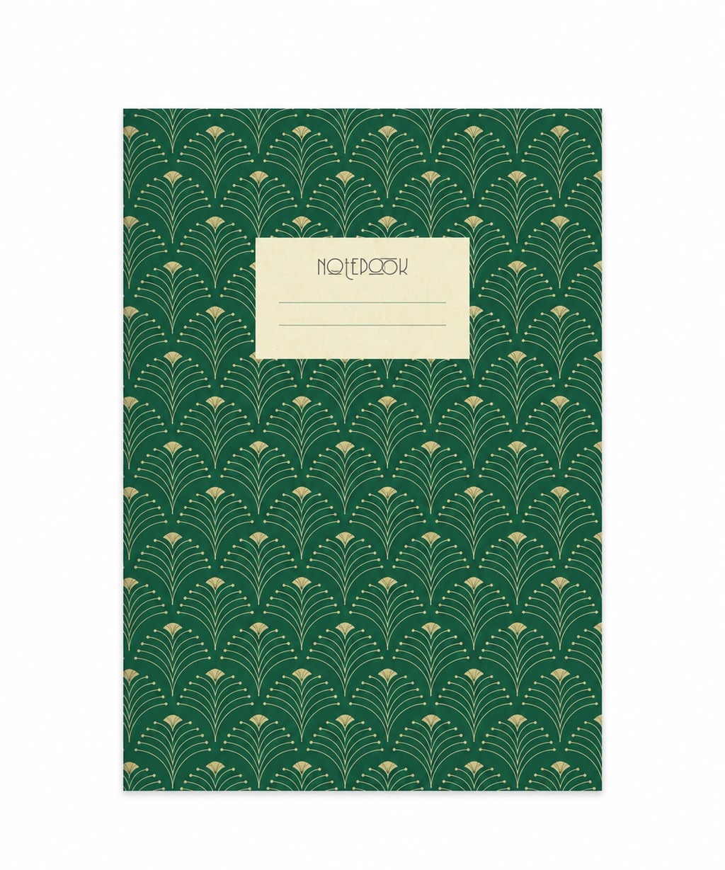 Vihreä Art deco -vihko (A5, ruudullinen)