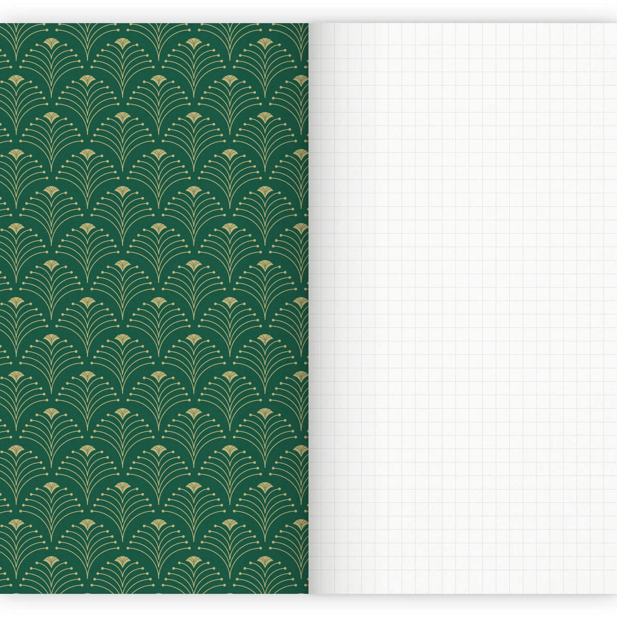 Keltainen Art deco -vihko (A5, ruudullinen)